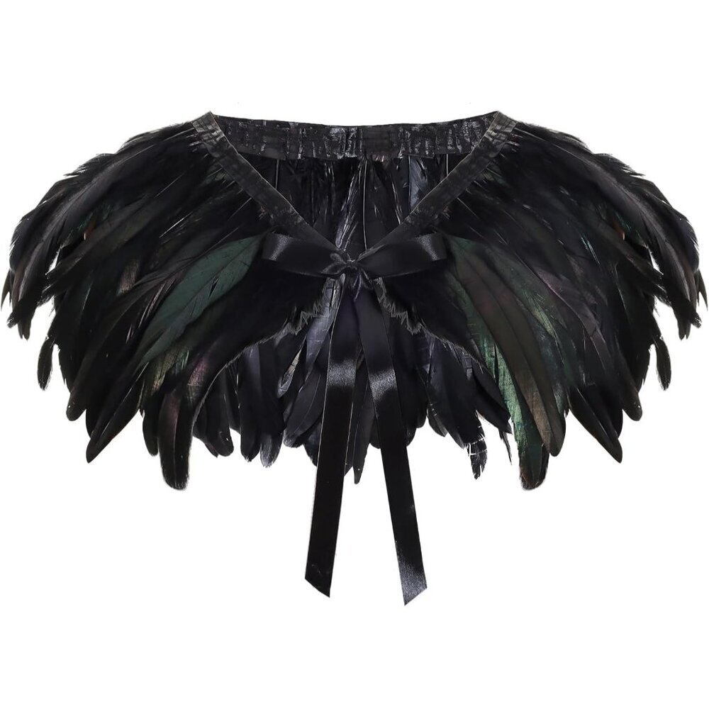 Gothic Feather Epaulet Shrug Shoulder with Strap Black Costume Accessory